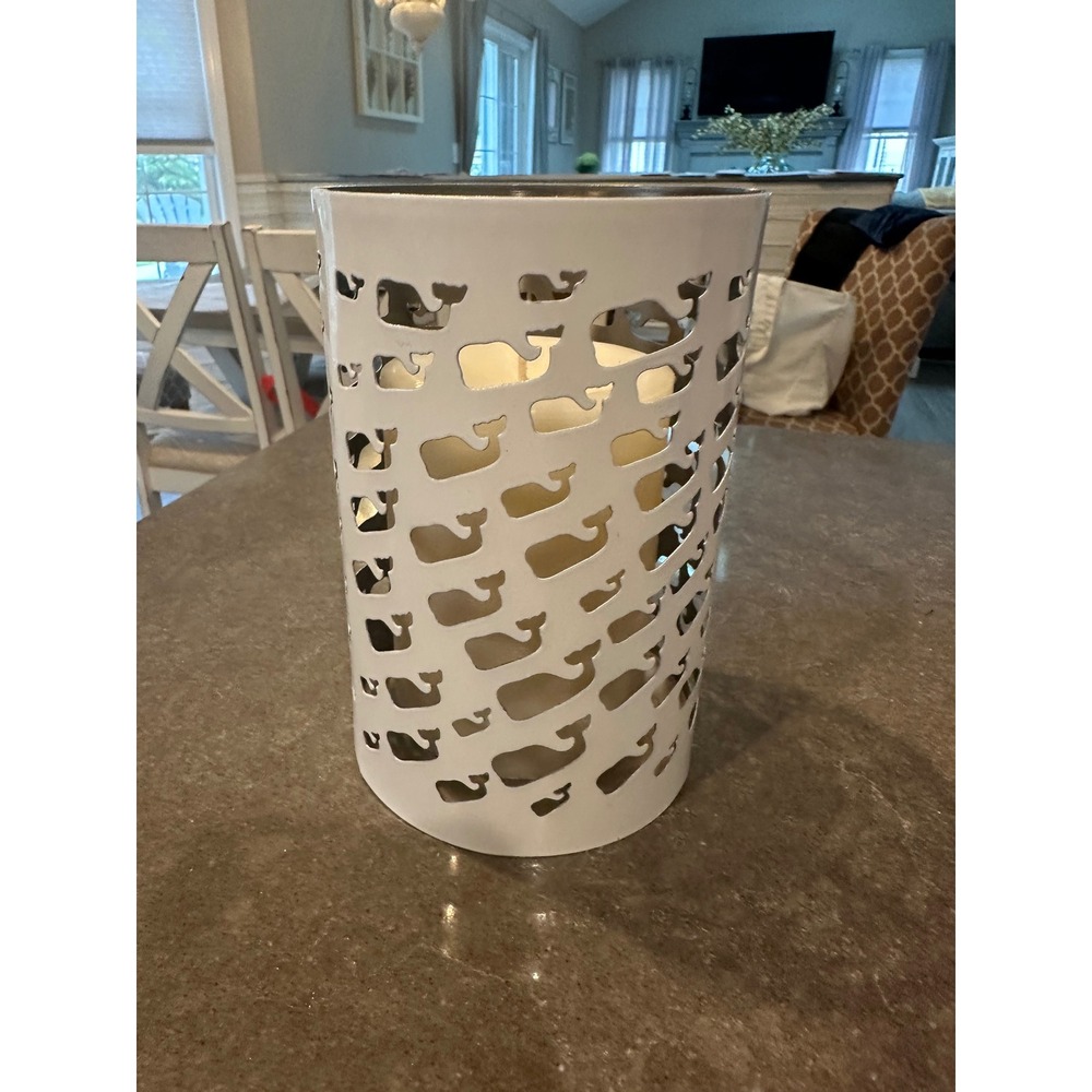 Vineyard Vines for Target White Whale Cutout Stainless Steel Pillar Candle NWOT